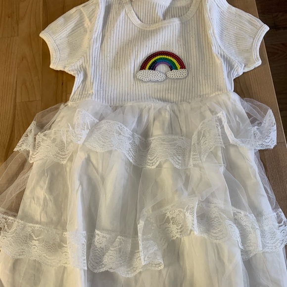 White Sequins Rainbow Ruffle Sparkle A Line Dress New - Picture 6 of 15